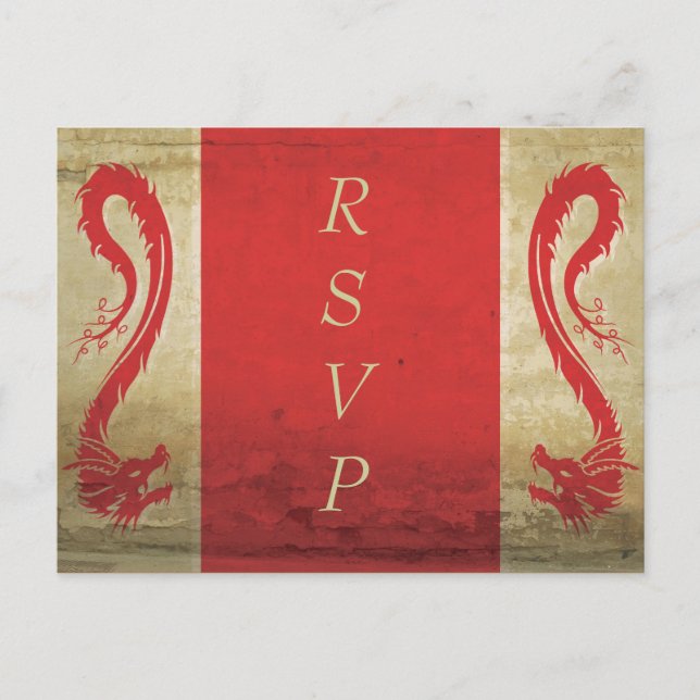 Red Dragon Wedding RSVP Postcard (Front)