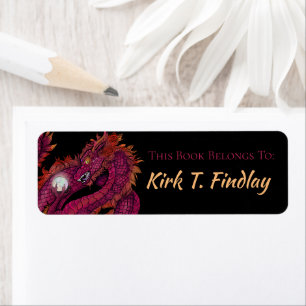Red Dragon with Pearl  Book Label