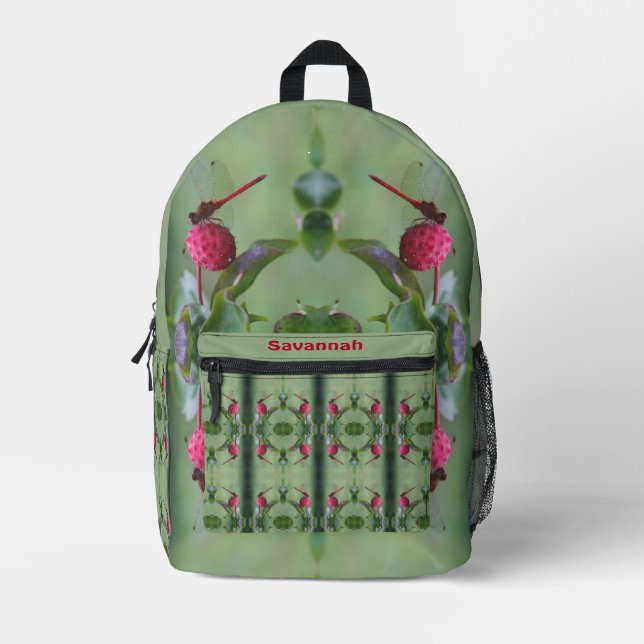 Red Dragonfly Abstract Personalised Printed Backpack (Front)