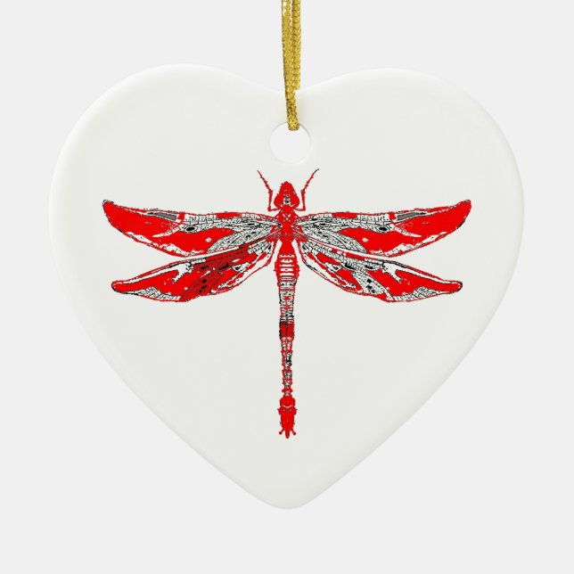 Red Dragonfly Ceramic Tree Decoration (Front)