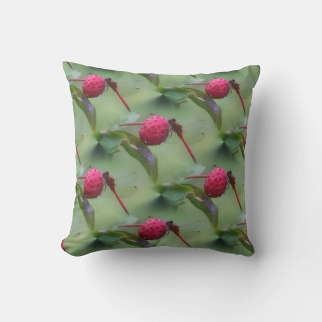 Red Dragonfly Nature Pattern Cushion (Front)