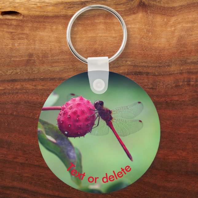 Red Dragonfly Nature Personalised Key Ring (Front)