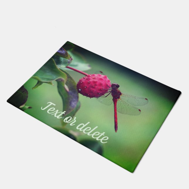 Red Dragonfly On Dogwood Fruit Personalised Doormat (Angled)