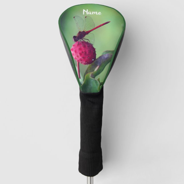 Red Dragonfly On Dogwood Fruit Personalised  Golf Head Cover (Front)