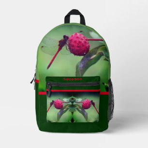 Red Dragonfly On Dogwood Fruit Personalised Printed Backpack