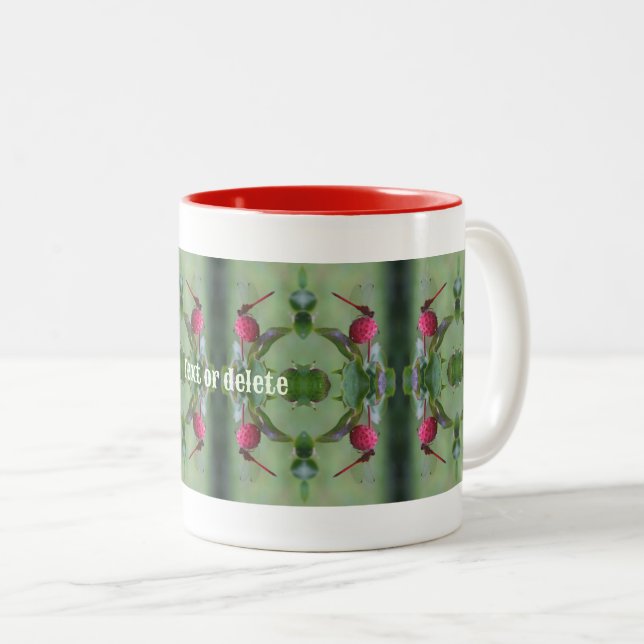Red Dragonfly On Dogwood Fruit Personalised Two-Tone Coffee Mug (Front Right)