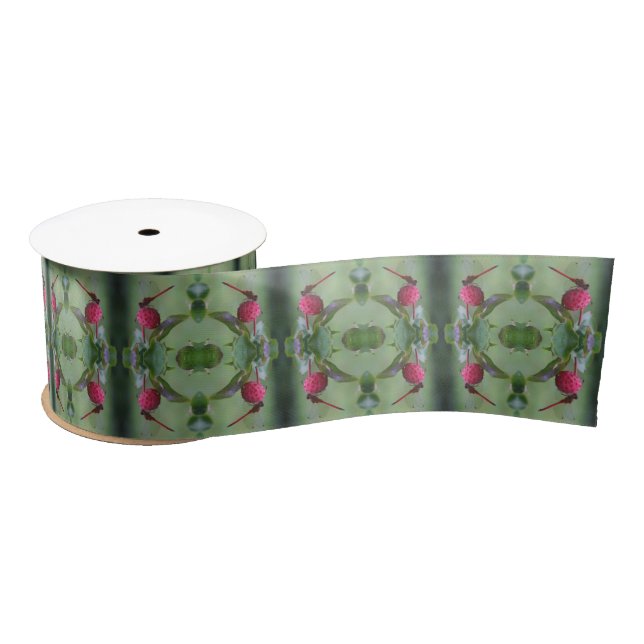 Red Dragonfly On Dogwood Fruit  Satin Ribbon (Spool)