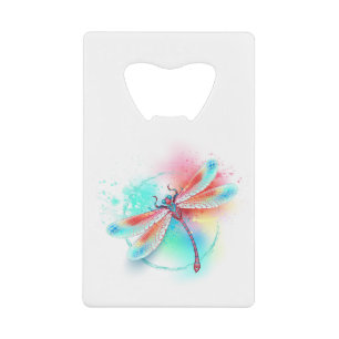 Red dragonfly on watercolor background