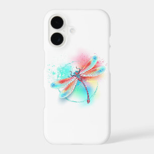 Red dragonfly on watercolor background