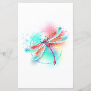 Red dragonfly on watercolor background