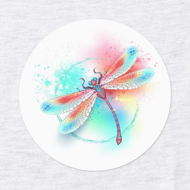 Red dragonfly on watercolor background (Design 1)