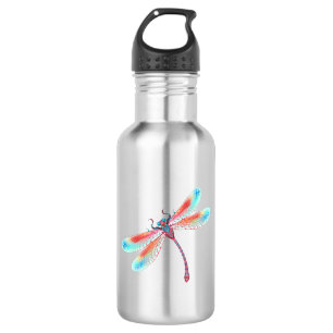 Red dragonfly on watercolor background 532 ml water bottle