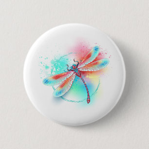 Red dragonfly on watercolor background 6 cm round badge