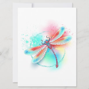 Red dragonfly on watercolor background announcement