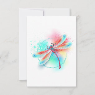 Red dragonfly on watercolor background announcement