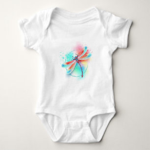 Red dragonfly on watercolor background baby bodysuit