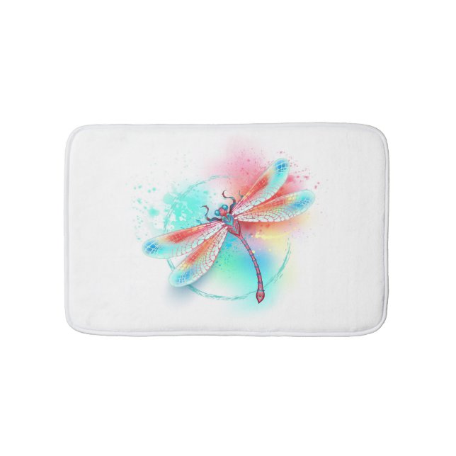 Red dragonfly on watercolor background bath mat (Front)