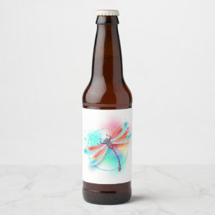 Red dragonfly on watercolor background beer bottle label