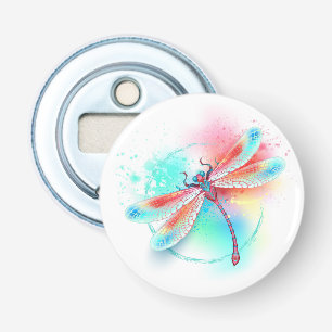 Red dragonfly on watercolor background bottle opener