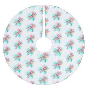 Red dragonfly on watercolor background brushed polyester tree skirt