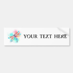 Red dragonfly on watercolor background bumper sticker