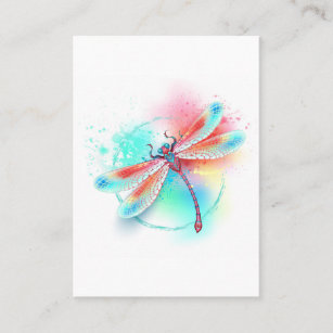 Red dragonfly on watercolor background business card