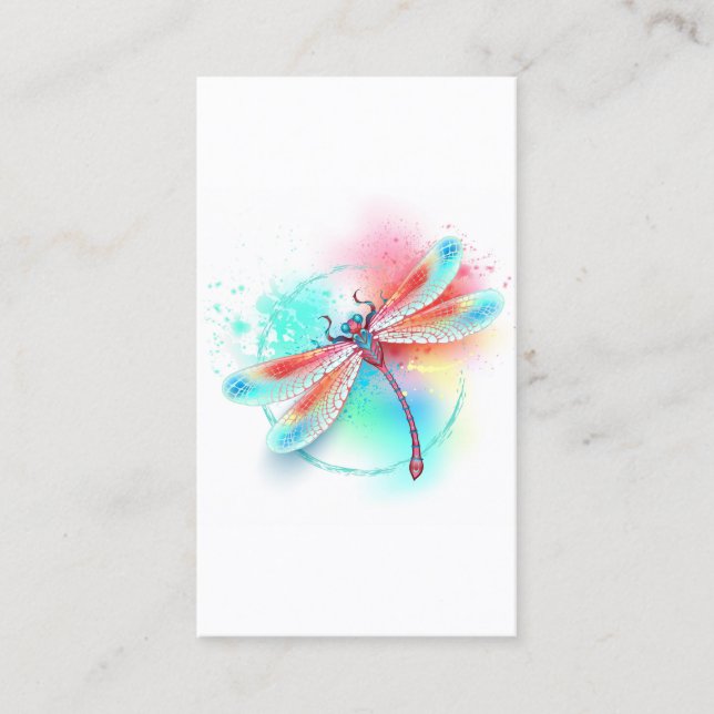 Red dragonfly on watercolor background business card (Front)