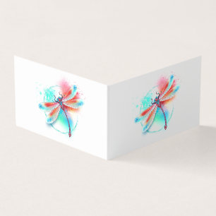Red dragonfly on watercolor background business card
