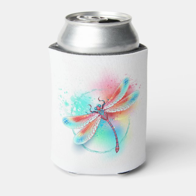 Red dragonfly on watercolor background can cooler (Can Back)