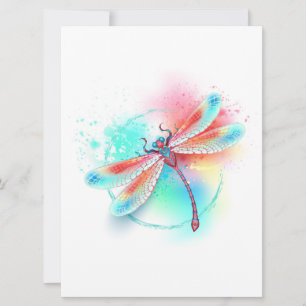 Red dragonfly on watercolor background card