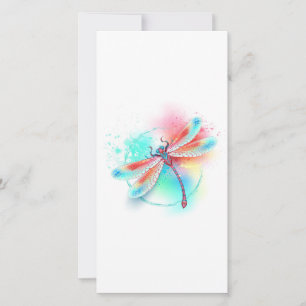 Red dragonfly on watercolor background card
