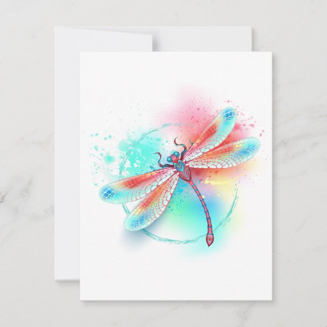 Red dragonfly on watercolor background card (Front)