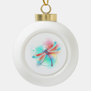 Red dragonfly on watercolor background ceramic ball christmas ornament