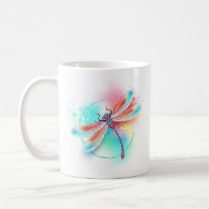 Red dragonfly on watercolor background coffee mug