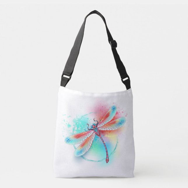 Red dragonfly on watercolor background crossbody bag (Front)