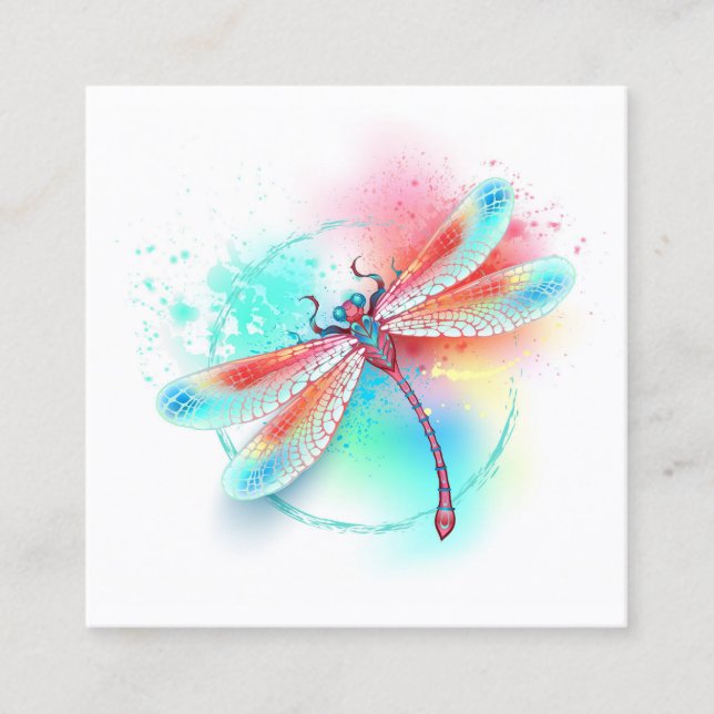 Red dragonfly on watercolor background discount card (Front)