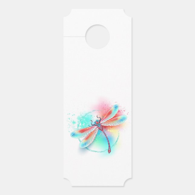 Red dragonfly on watercolor background door hanger (Front)