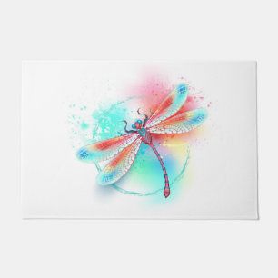 Red dragonfly on watercolor background doormat