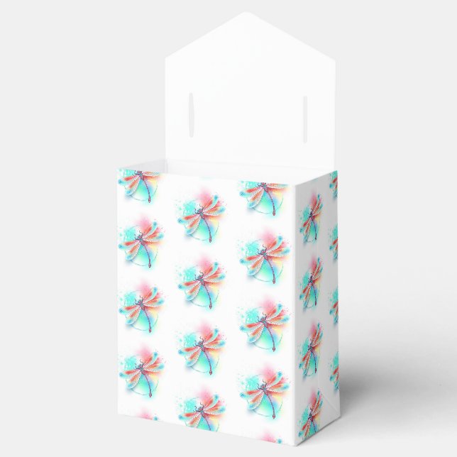 Red dragonfly on watercolor background favour box (Opened)