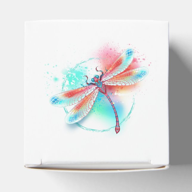 Red dragonfly on watercolor background favour box (Top)