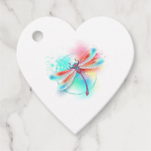 Red dragonfly on watercolor background favour tags