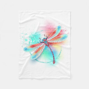 Red dragonfly on watercolor background fleece blanket