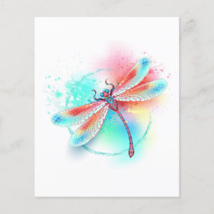 Red dragonfly on watercolor background flyer