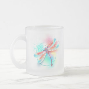 Red dragonfly on watercolor background frosted glass coffee mug