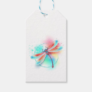 Red dragonfly on watercolor background gift tags