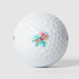 Red dragonfly on watercolor background golf balls