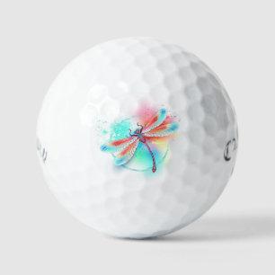 Red dragonfly on watercolor background golf balls