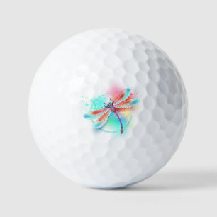 Red dragonfly on watercolor background golf balls
