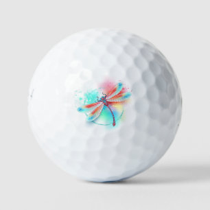 Red dragonfly on watercolor background golf balls