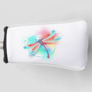 Red dragonfly on watercolor background golf head cover